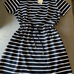 Elie Tahari Navy and Cream Striped Dress